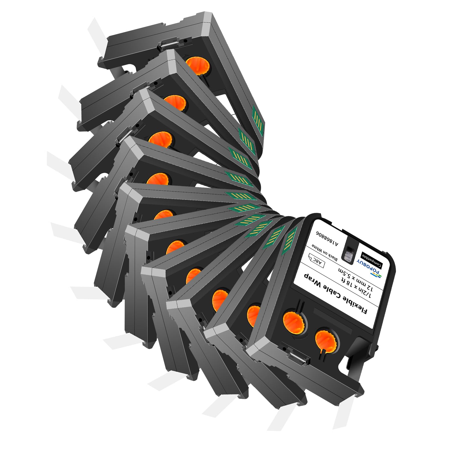 POPOBUY 10 Pack Compatible with DYMO XTL Labels 1868806 Flexible Cable Wrap Label, Black on White 1/2 Inch x 18 Feet (12mm x 5.5m), for DYMO XTL Label
