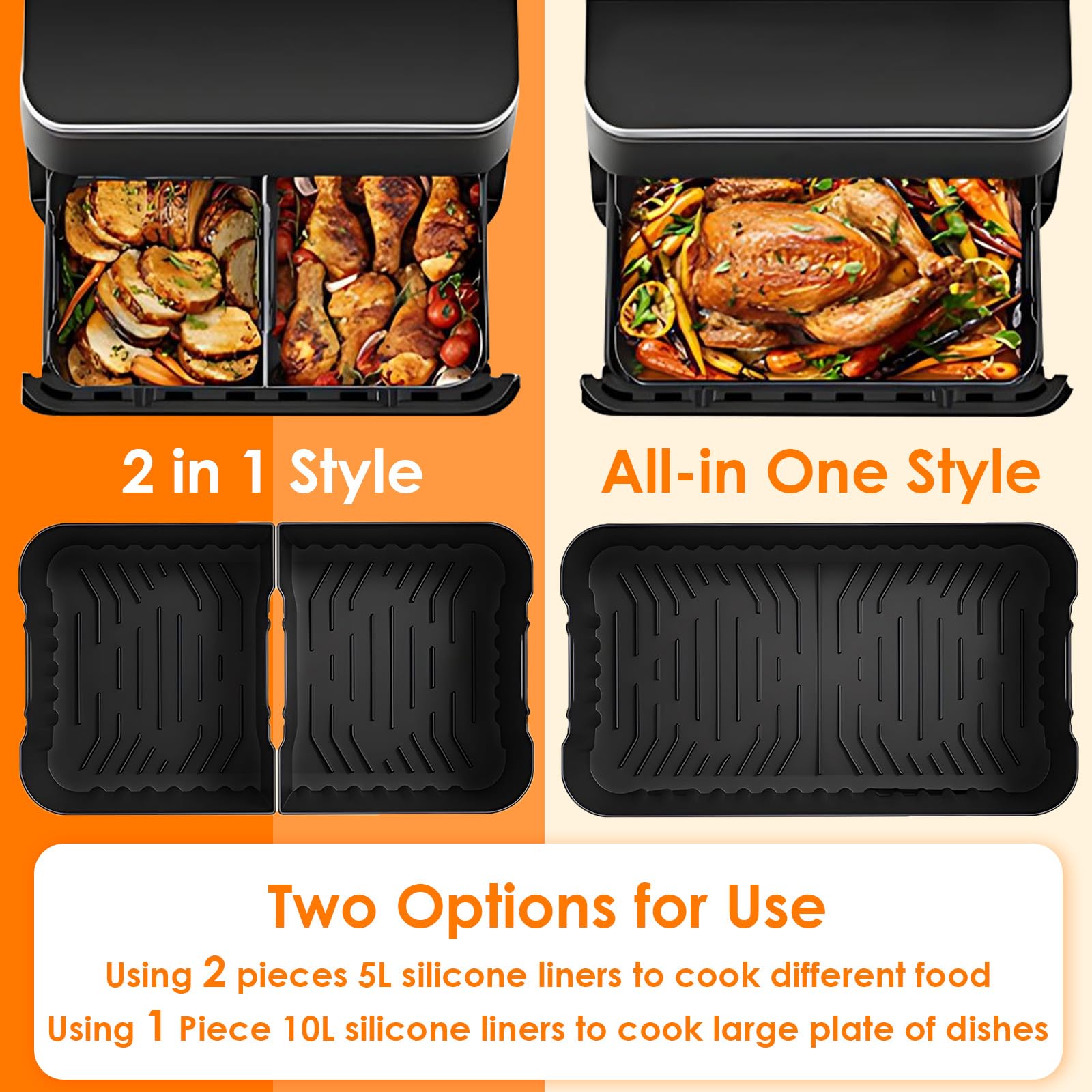Moule Silicone Air Fryer Accessoires pour COSORI Dual Zone 10L Twinfry Airfryer- 1x10L + 2x5L Réutilisable Silicone Réutilisable Plat, Grille Racks, Paniers à Friture, Grille de Grille (Cosori 10l)