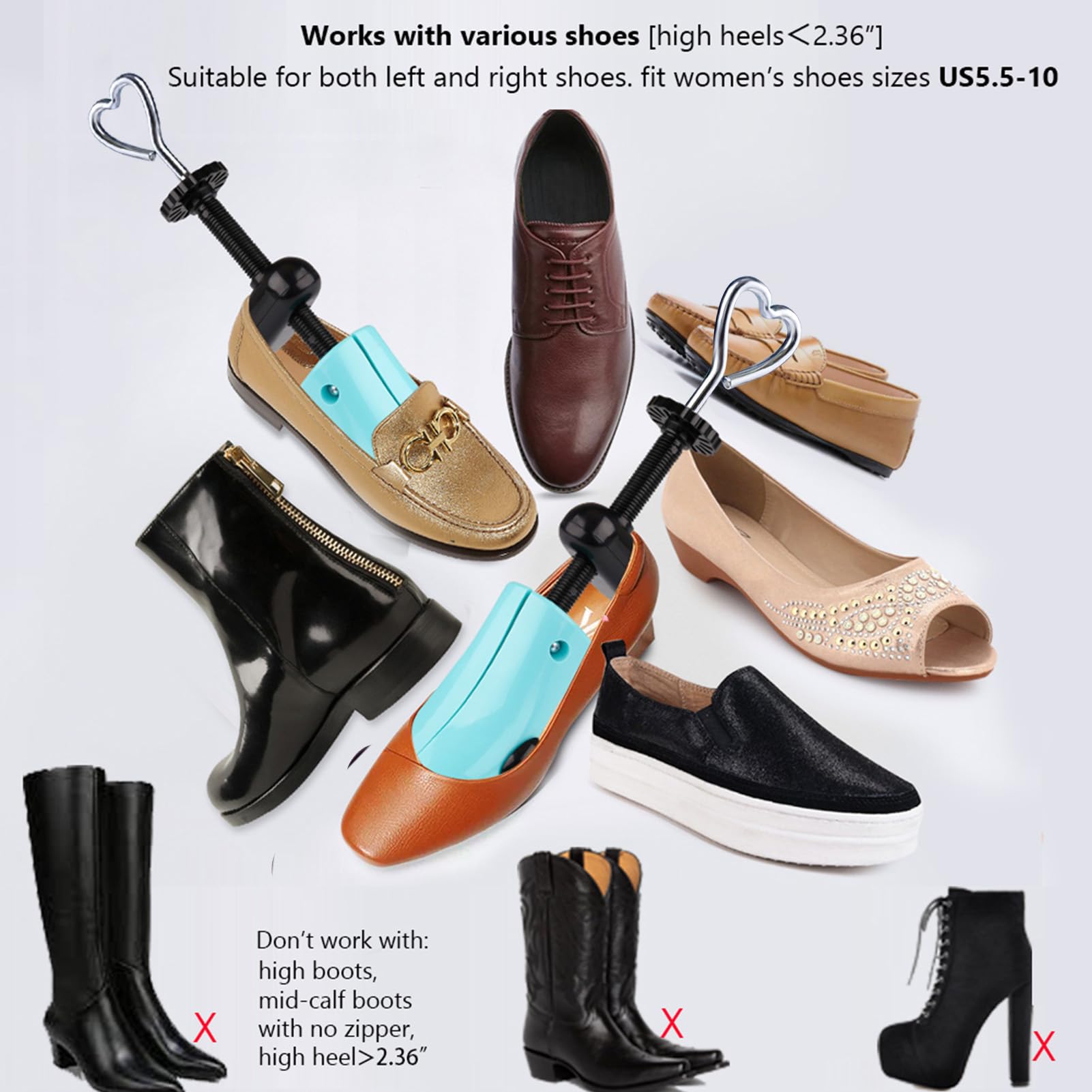 Estirador de zapatos, par de expansores de zapatos ajustables de plástico en 4 direcciones para juanetes de pies anchos