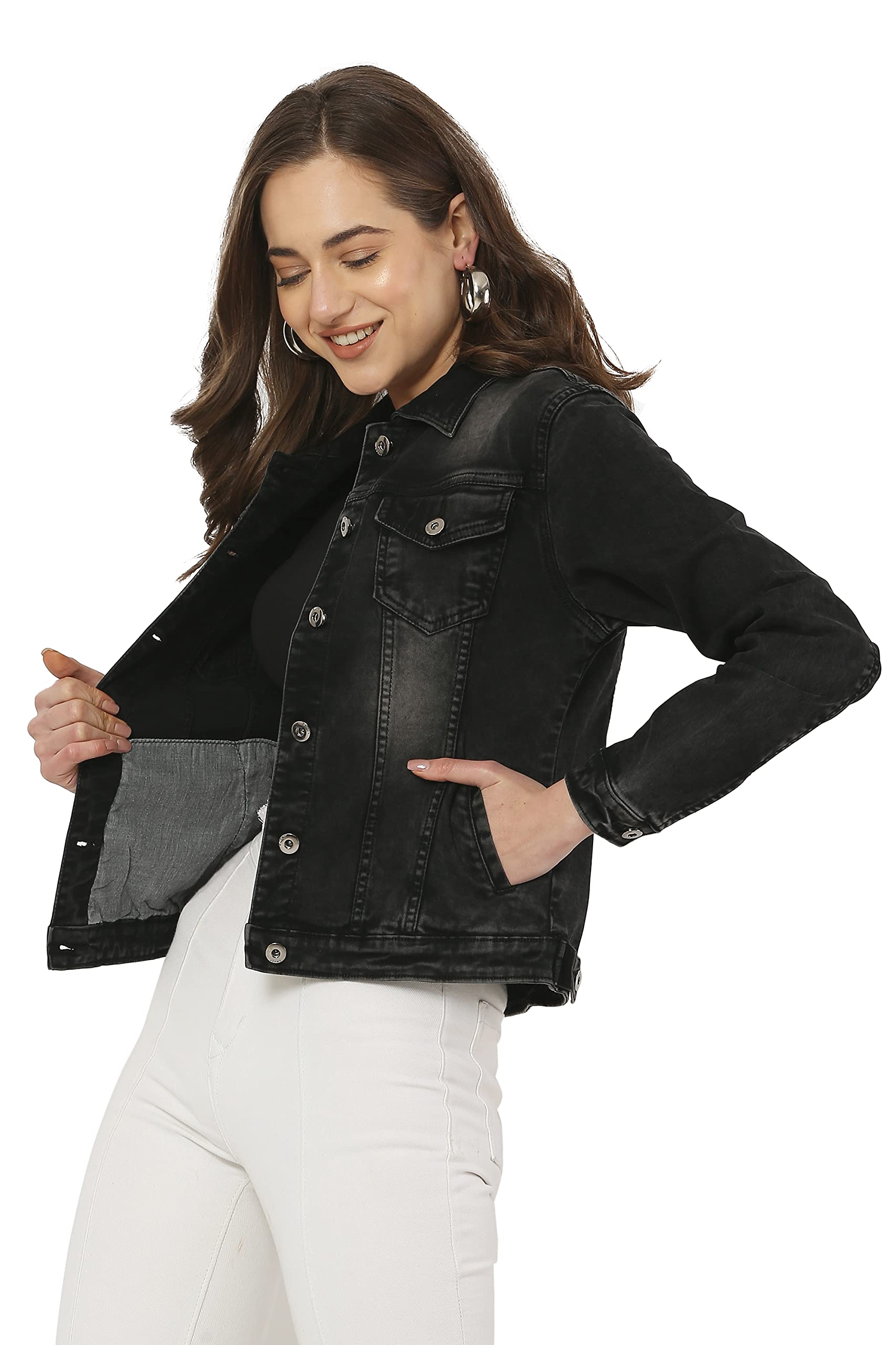 zeston Women Denim Slim fit Jacket (Black)-picture-31