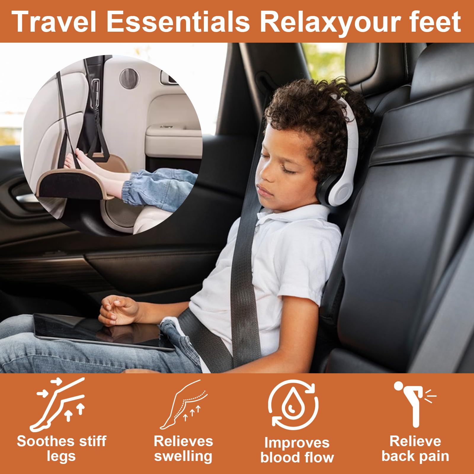 Reposapiés para niños, soporte de pie ajustable, accesorios de viaje para aviones y coches, útiles aparatos aeroplanos para hacer viajes de larga distancia, fácil y cómodo
