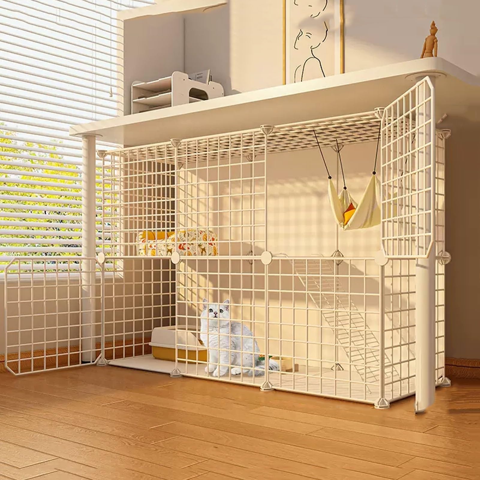 Cage pour chat métallique à 2 étages 111x39x73cm enclos modulaire pour petits animaux
