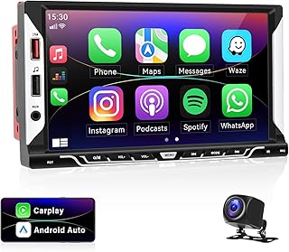 Double Din Car Stereo Wireless CarPlay & Wireless Android Auto 7 Inch Car Radio with Voice Control, Bluetooth, Mirror Link, FM Radio, EQ, SWC, Car Mp5 Player Support TF/USB + AHD Backup Camera