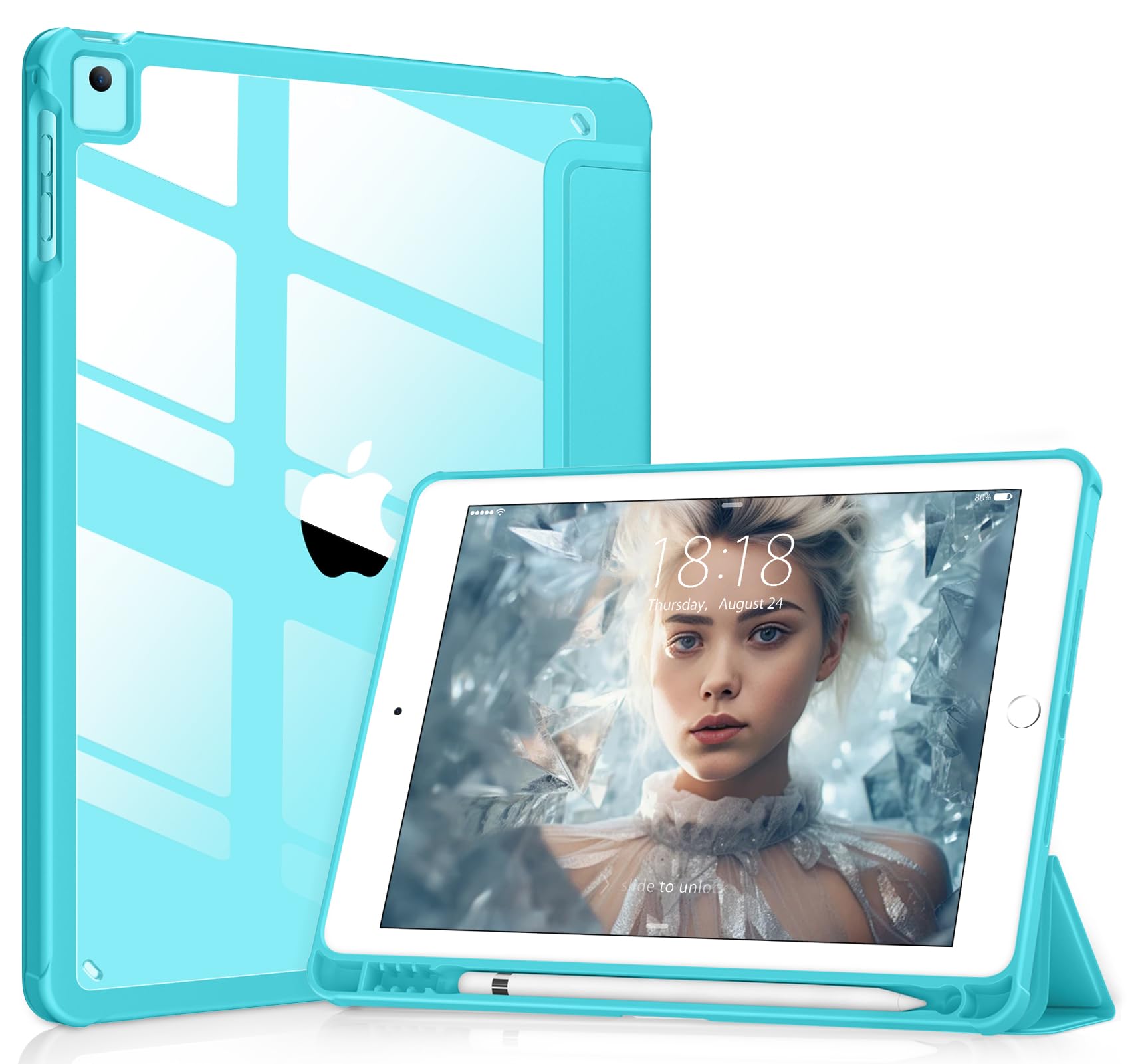 VIKESI for iPad 6th / 5th Generation 9.7 inch Case (2018/2017), iPad Air 2 & 1 (2014/2013) Case, Clear Back, Smart Cover [Built-in Pencil Holder, Auto