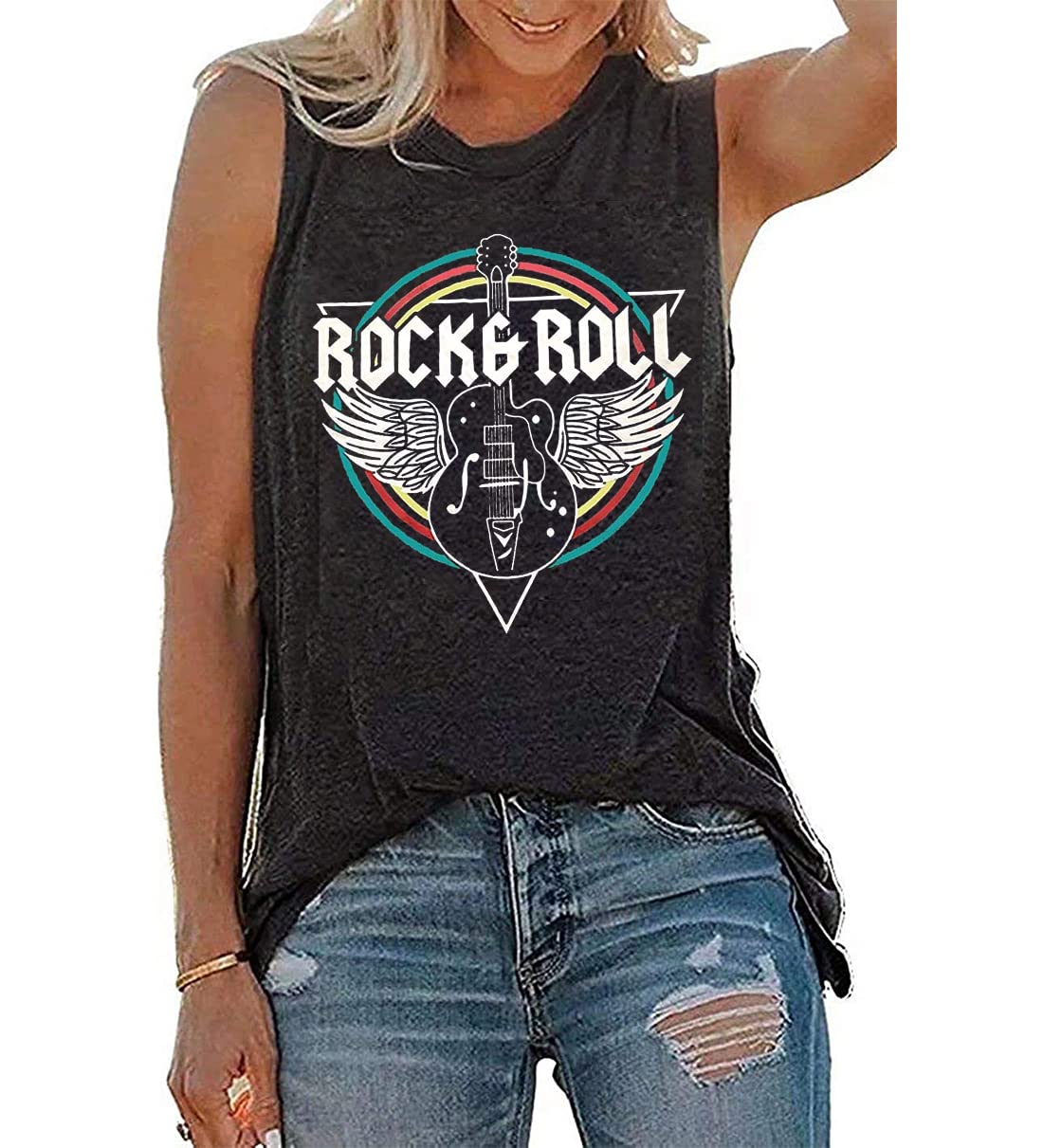 Rock & Roll Tank Top for Women Vintage Country Music Shirts Rock Concert Band Tees Summer Sleeveless Graphic Tops