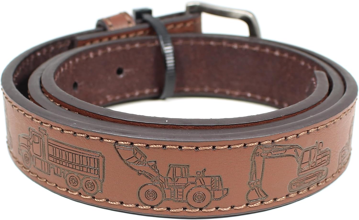 BC Belts Kids Leather Belt Strap and Metal Buckle 1" Wide with Snaps - Construction Excavator Bulldozer Dinosaurs T-Rex