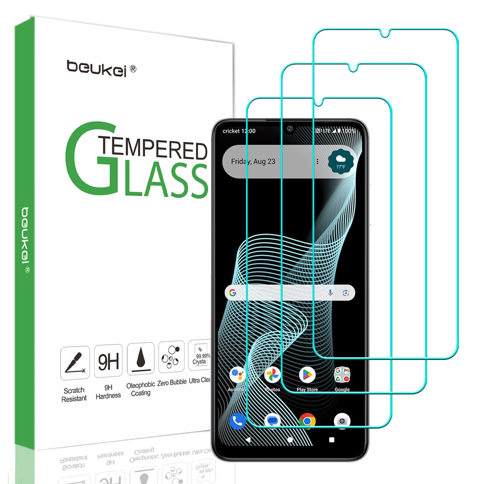 beukei (3 Pack) Designed for Cricket Icon 6 / AT&T Verge Screen Protector Tempered Glass, 9H Hardness