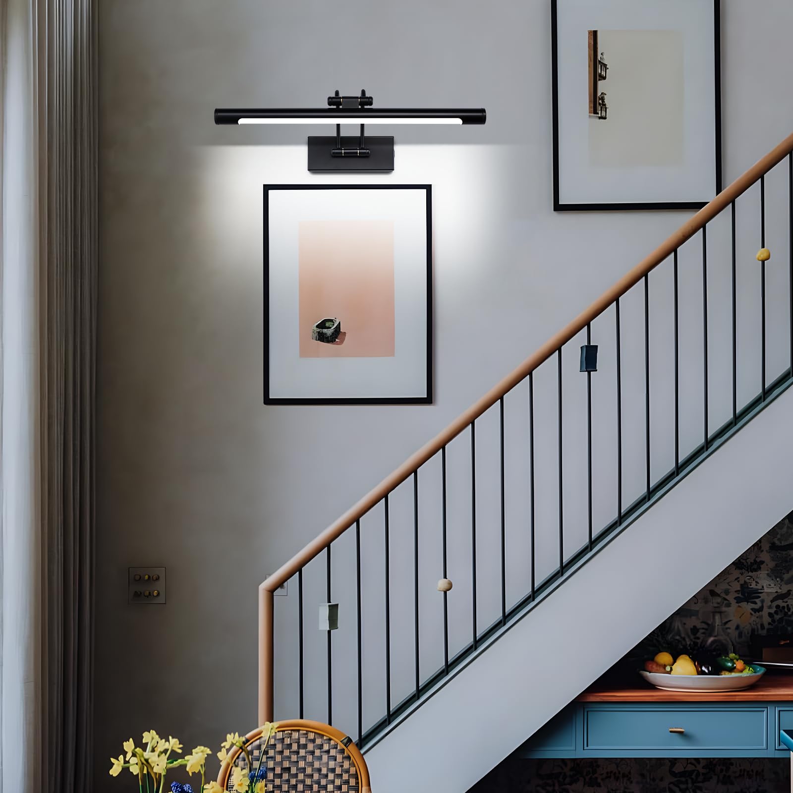 MantoLite LED Regulable Lámparas de Pared 10W,40CM Interior Iluminación para cuadros y expositores Cabeza Giratoria Lectura Lámpara,Negro Baño Espejo Apliques de Pared 3000K/4000K/6000K