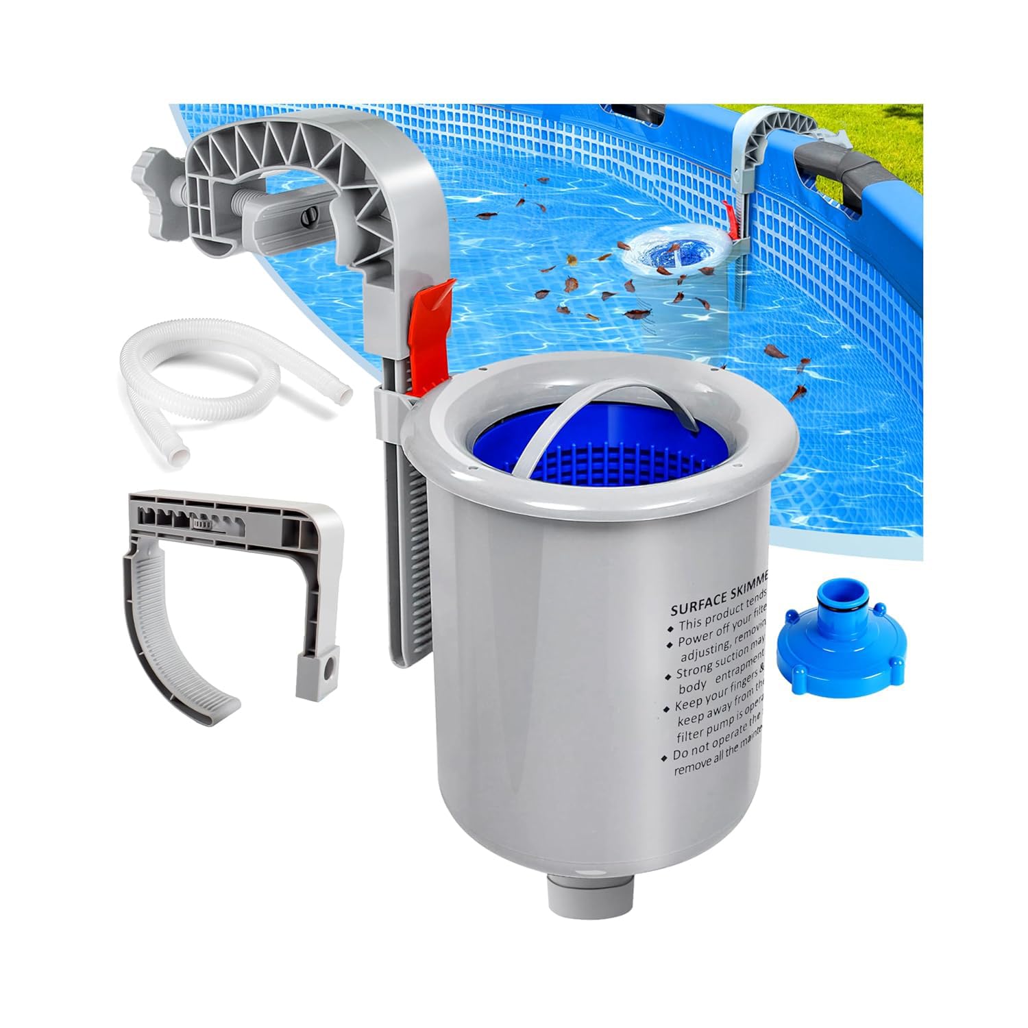 Skimmer per piscina, altezza regolabile, diametro 18 cm, con cestello filtrante rimovibile, per piscine fuori terra e piscine gonfiabili con anello d'aria