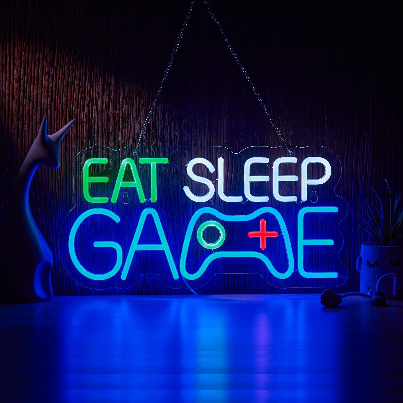 Stampa Su Tela Con Scritta Neon 'Eat Sleep Game' – Quadro Retrò Per Sala Giochi, Bar E Camerette, 30,5x45,7 Cm