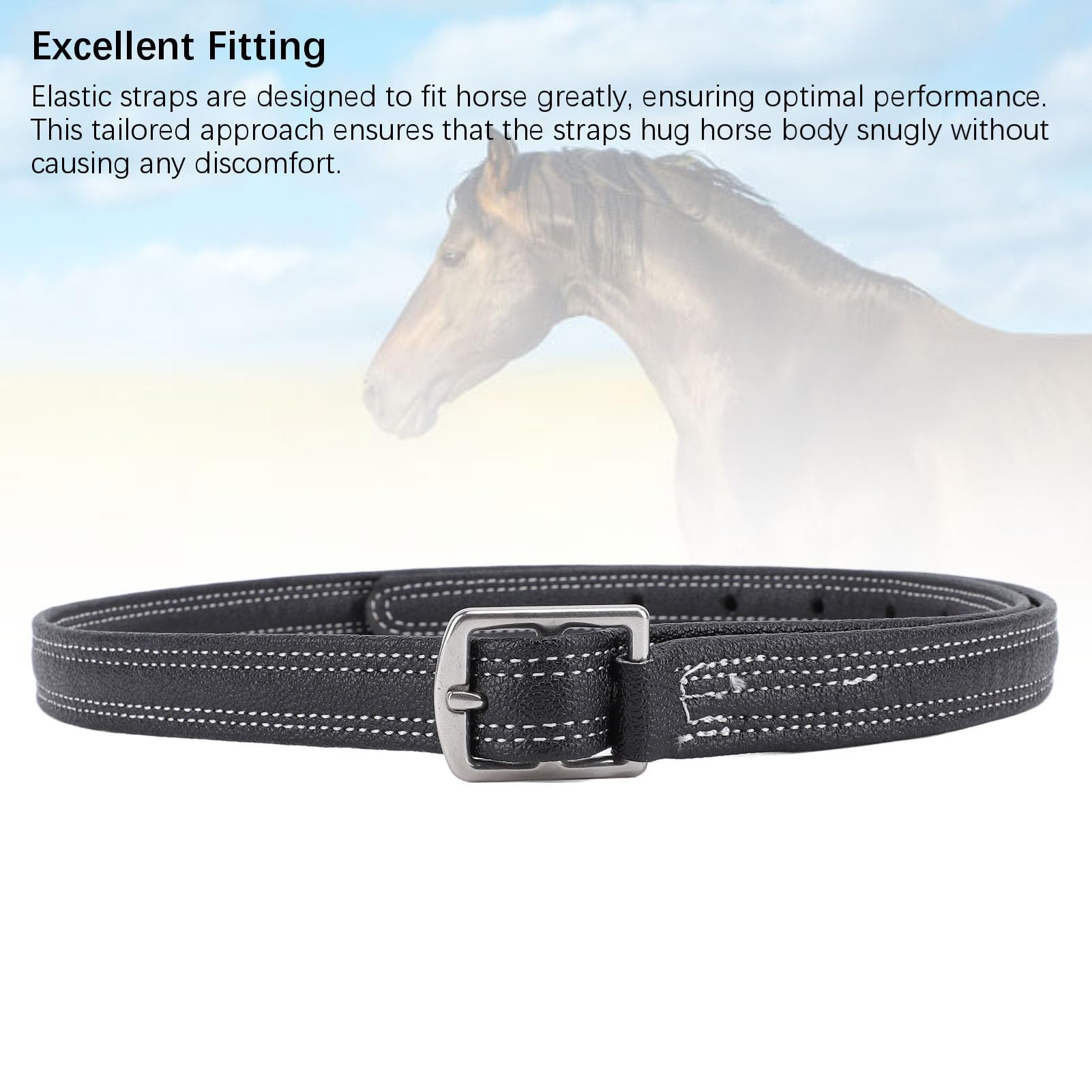 Asixxsix English Spur Straps, 2pcs Cowhide Bridle Leather Curb Straps Thickened Equestrian Stirrup Strap Stylish Horse Curb Strap for Equestrian Riding, Elastic Belt Design