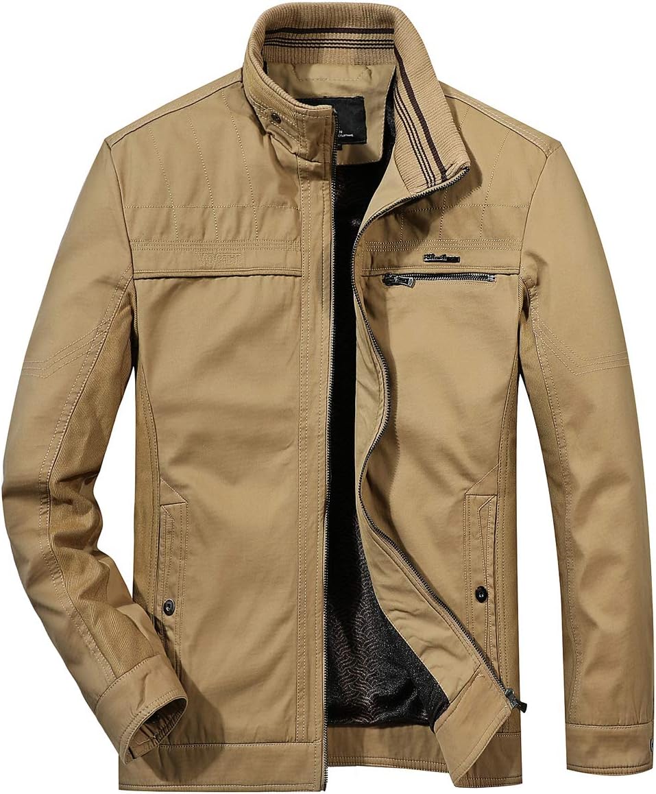 Itemnew Man's Basic Collared Full-Zip Fleece Lined Twill-Corduroy Cotton Work Windbreaker Jacket