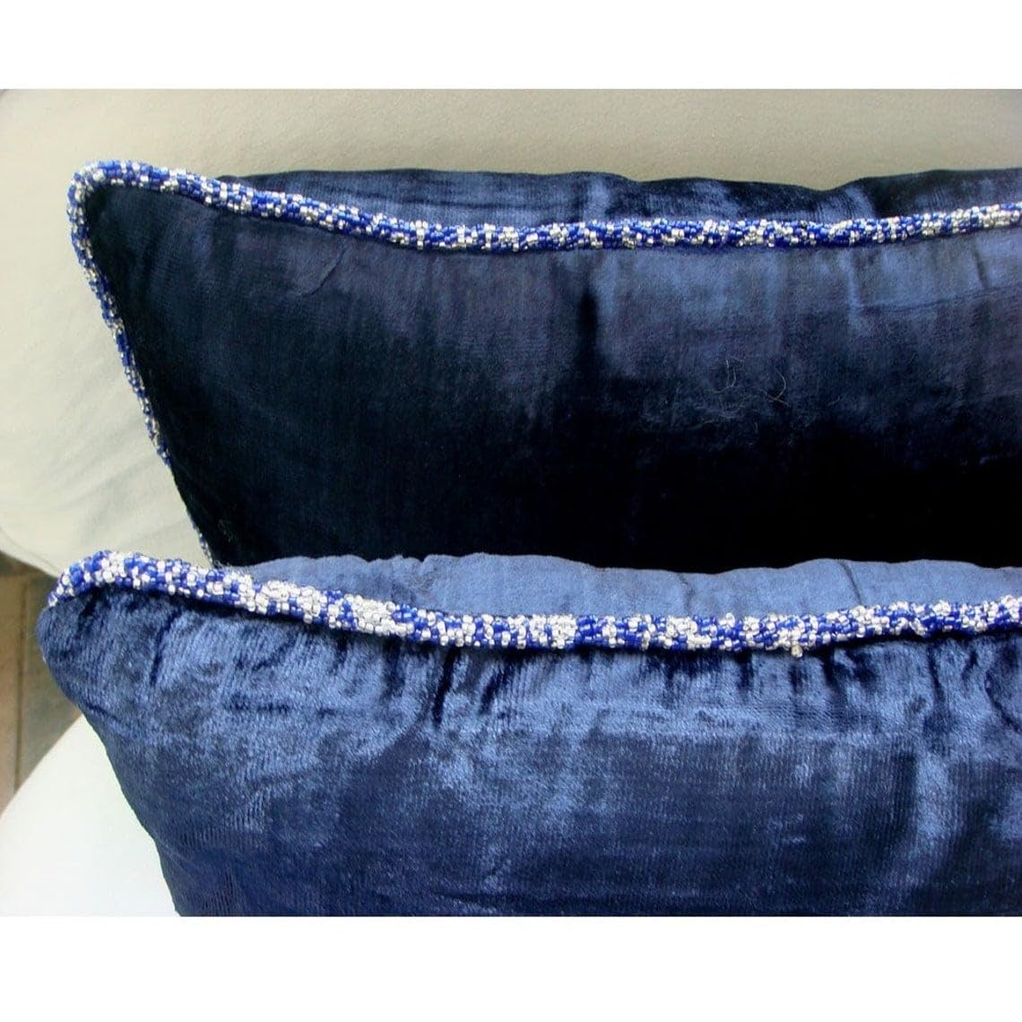The HomeCentric 55x55 cm Wurfkissenbezug, Navy Blau Werfen Kissen Abdeckung Fur Couch, Einfarbig Beaded Cord Zierkissen Abdecken, Samt Platz Solide Zeitgenossisch Dekouberwurf - Navy Shimmer