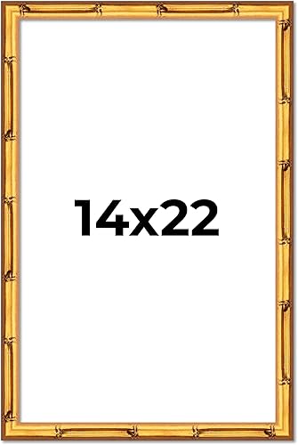 Poster Palooza Marco de madera maciza de bambú dorado de 14 x 22 pulgadas con acrílico UV, respaldo de tablero de espuma y accesorios para colgar