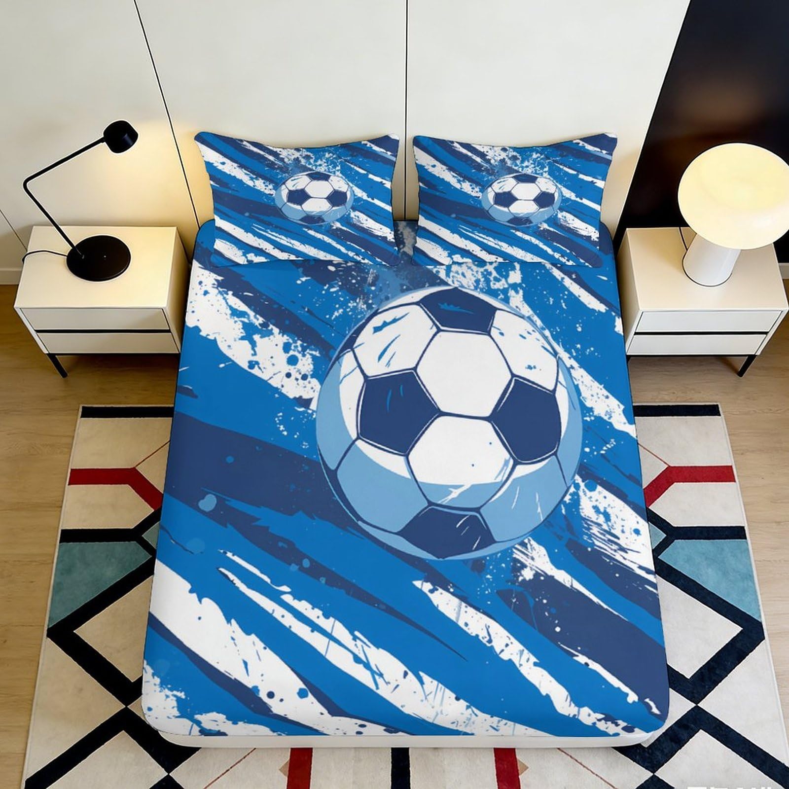 Jqzkxnhpbr Style-6 3D Printed Football Blue Splash Fitted Sheet Microfiber Non Slip Bed Cover For Bedroom Guest Room Mattress Protection 90X200x25cm