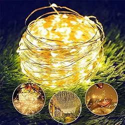 Luz de Fada 10 Metros 100 LEDs Quente, Decoração Natal Pisca Pisca, Casamento, Festa, Quarto, Varanda, Cordão Luminoso Ambiente Fio Cobre Enfeite Casa Jardim Piscina Cortina Balada
