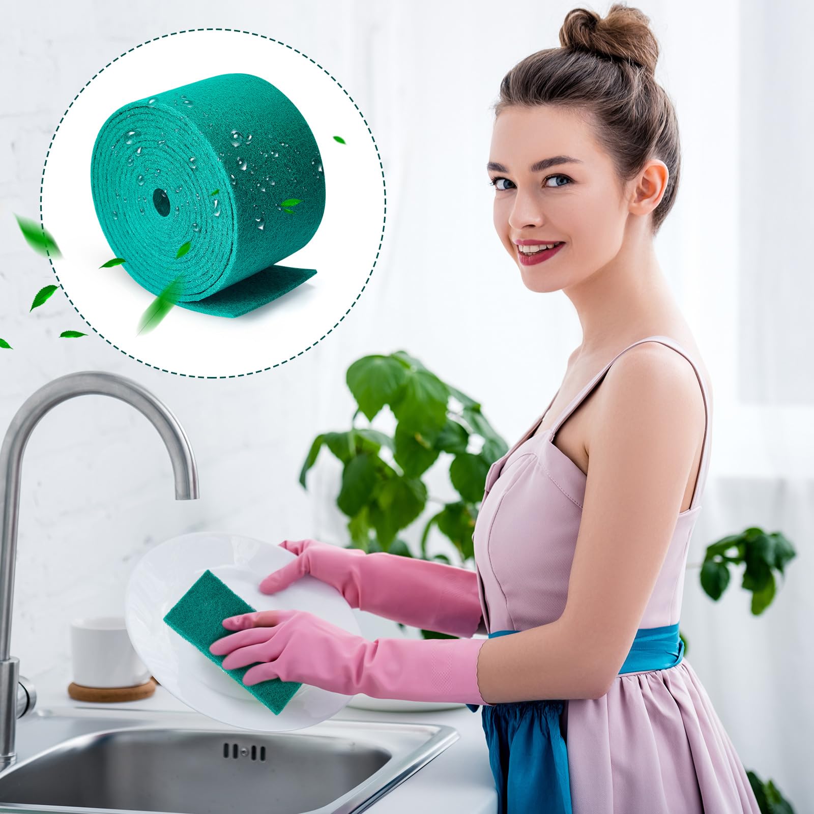 Tioncy Lot de 2 rouleaux de tampons à récurer verts très résistants pour cuisine, vaisselle, lavage des taches, poêles, cuisine, salle de bain, éviers, grilles, 6,1 x 15,2 x 0,8 cm