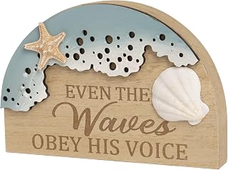 Beach Wall Decor With 3d Starfish Seashell Waves, Wooden Coastal Wall Art Nautical Beachy Theme Room Bathroom Ocean House scripture Sign Table Shelf Window Sill Decorations For Home