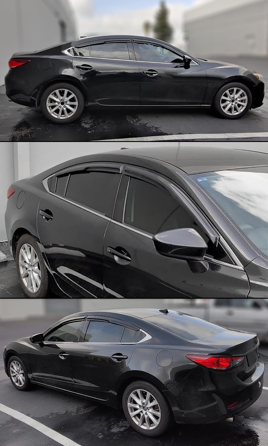 JDM 3D Wavy Style Smoked Window Visor Vent Shade Rain Guard Deflector Compatible for 2014-2021 Mazda 6 Sedan