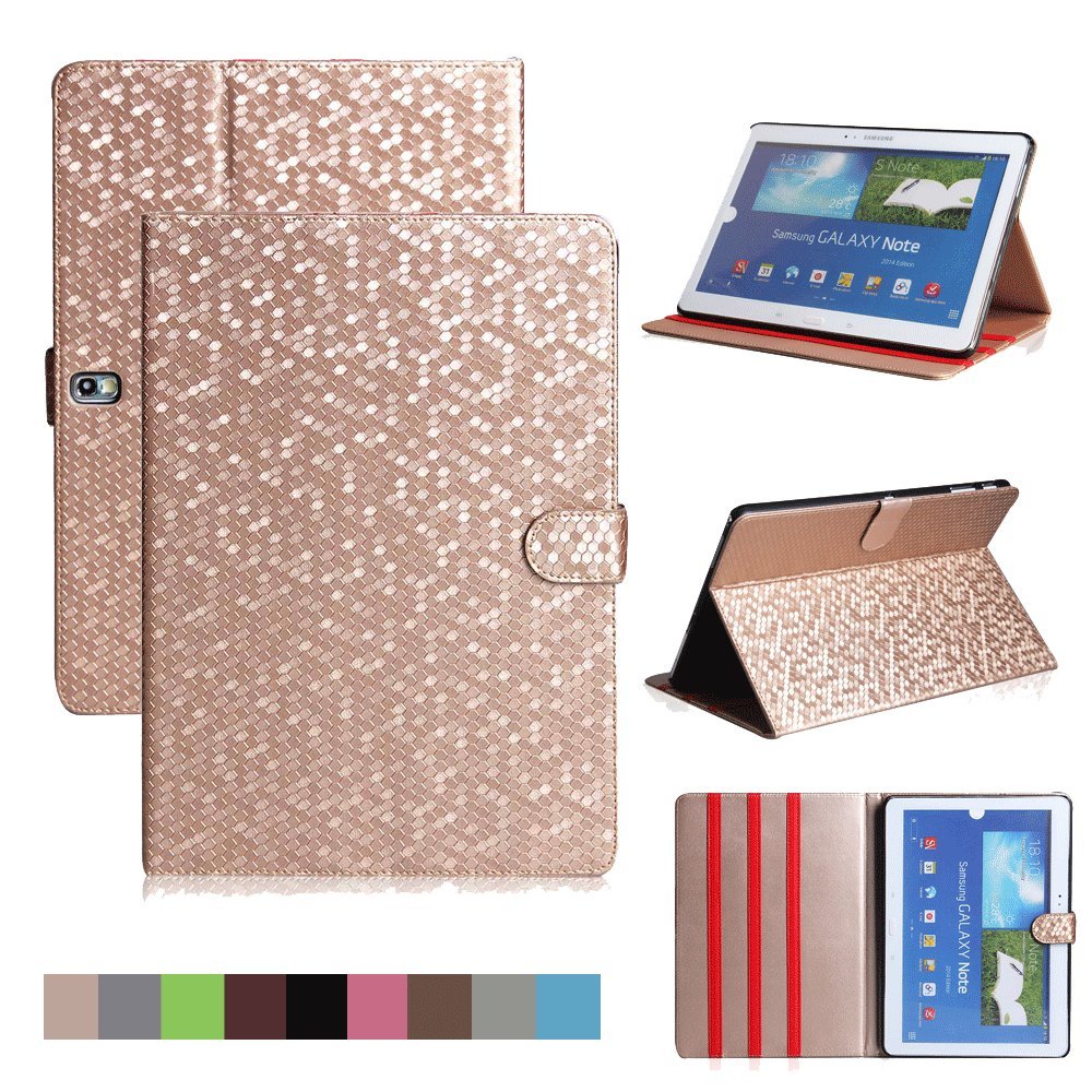 Samsung Galaxy Note Pro 12.2 Inch Case,Dingrich Slim Folding Cover Case With Auto Sleep/Wake Feature - PU Leather Protective Cover for Samsung Note Pro 12.2 (SM P900 P905)(Gold)