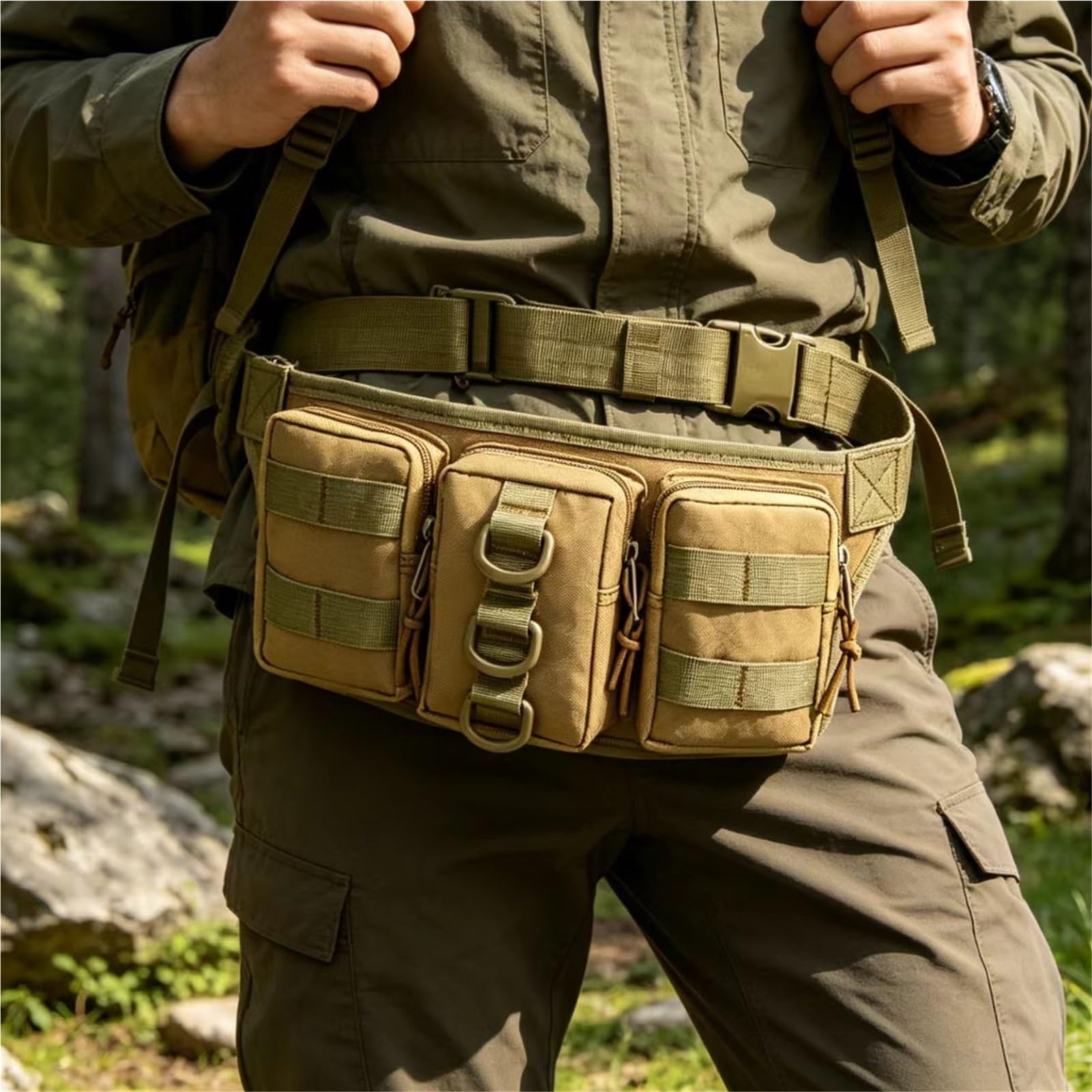 Męska torba na talię Trening na świeżym powietrzu Torba na talię Treningowa mała górska torba rowerowa(Khaki)