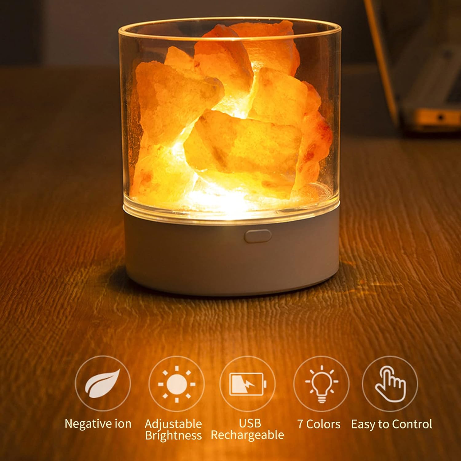 Himalayan Salt Stone Night 7 Colors LED Rock Crystal Lamp Portable USB Natural Air Purification Lamp for Car Home Office Bedroom Desk Decoration