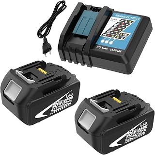 2 x Replacement Battery BL1850B 18V 5.0Ah for Maki-TA Battery 18V Compatible with 3A Charger DC18RCT BL1860B BL1840B BL1835B BL1850BB BL1845B BL1860 BL1850 194205-3 LXT- 400 incl. Tool