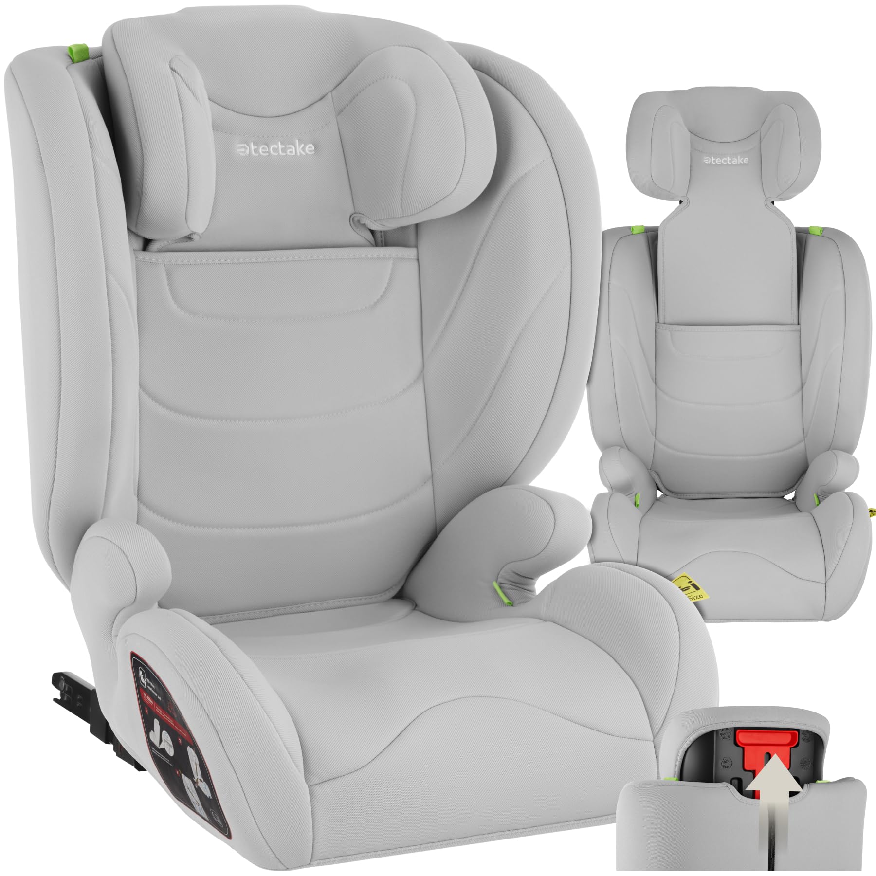 tectake® Seggiolino Auto i-Size con ISOFIX, Omologazione ECE R129, Protezione Impatti Laterali, Altezza Regolabile 100-150cm, Rivestimento Lavabile, Imbottitura Confortevole, Per Auto - Grigio Chiaro