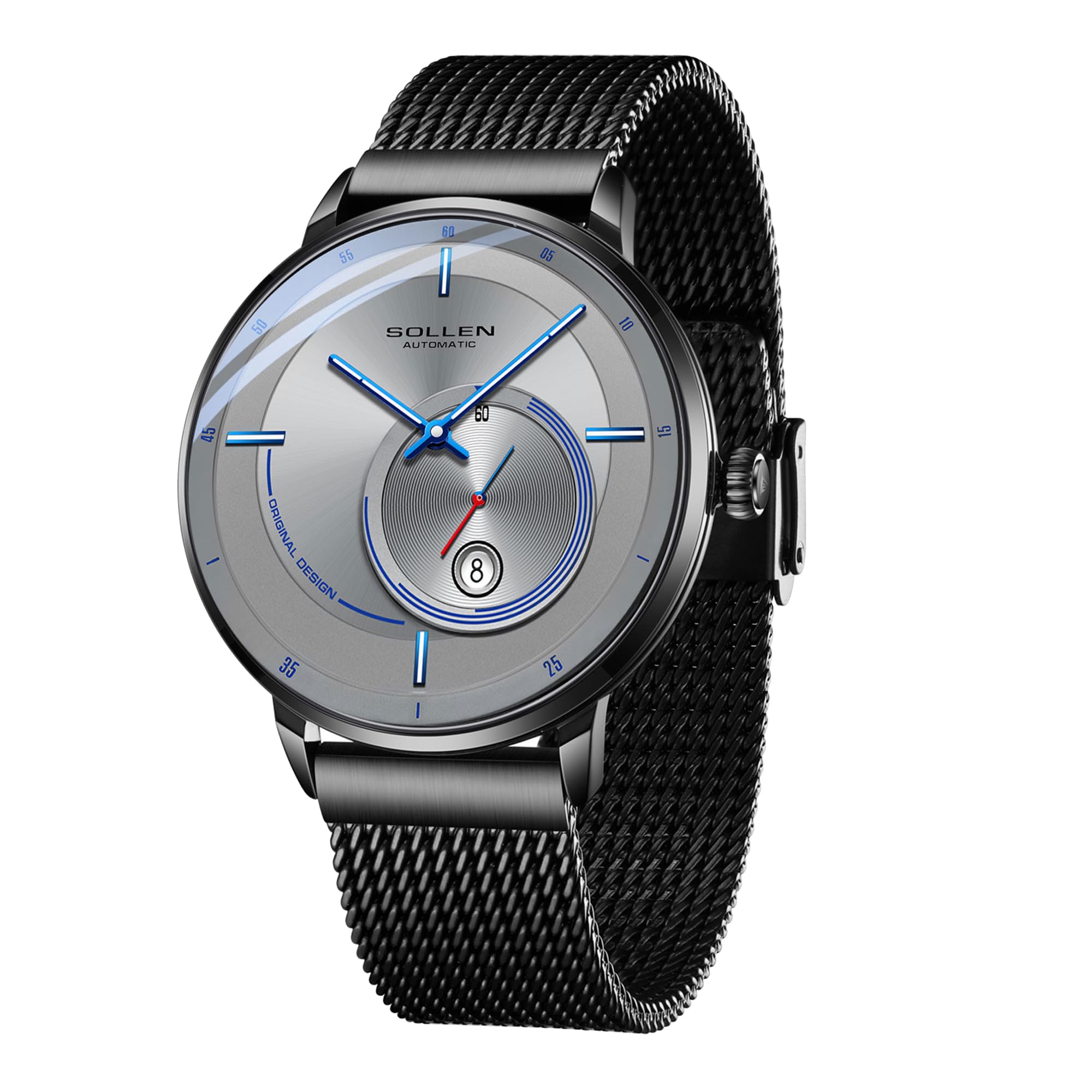 SOLLEN Klassische Herrenuhren Automatik,Automatische Herrenuhren mit Originales Mechanisches Uhrwerk,Automatikuhren Herren mit Kalendar & Sekundenzeiger,Leuchtend Armbanduhren als Geschenk für Männer