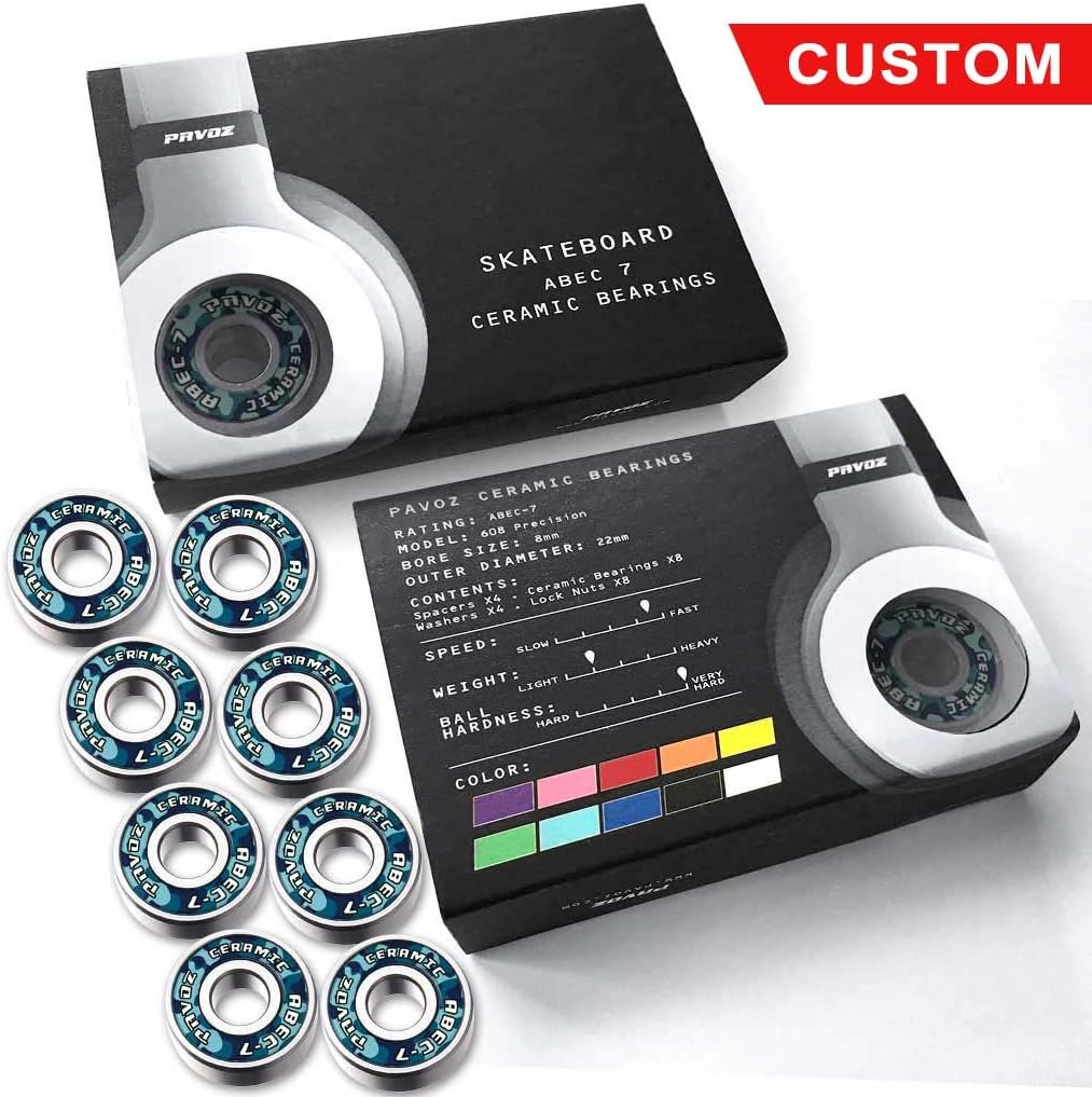 Pavoz Pro Skateboard Ceramic Bearings V2.0 High Speed No Rust ABEC-7
