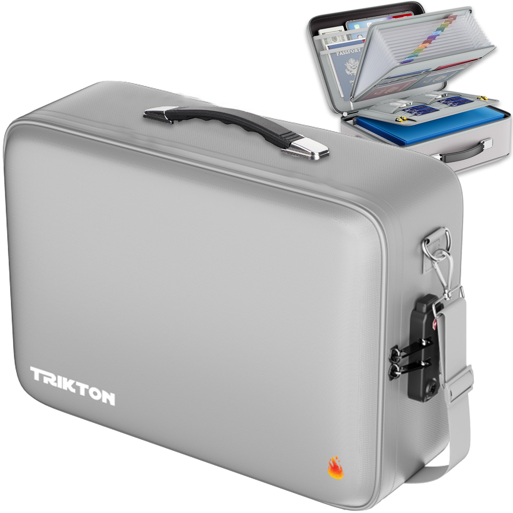 TRIKTON Hard-Shell Case XXL (17x13x6 in) Fire-Resistant Document Box with Lock (TSA-Accepted), Legal-Size Accordion File Organizer, Water-Resistant