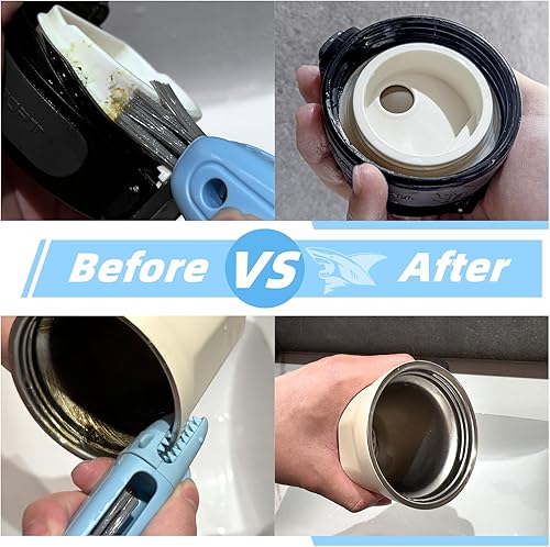 Miniatura 5 de SharkBrush - Juego de cepillos de limpieza 3 en 1 para tapa de taza, 3 piezas, cepillo limpiador de huecos de botella, cepillo de silicona para tapa