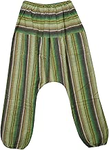 Women's Yoga Trousers Printed Bohemian Smock Waist Joggers Aladdin Pants L Green