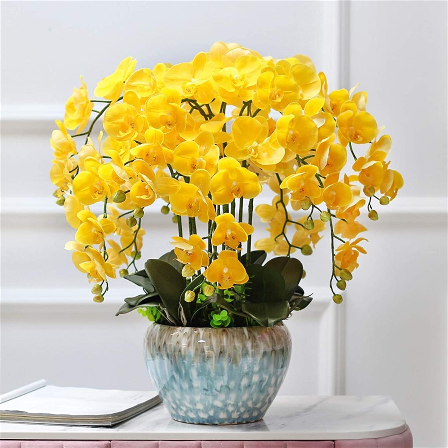 XDLEDMKIZ Orchid Artificial Flowers Creative Faux Orchids Pot Artificial Phalaenopsis Flowers Polyurethane Artificial Flowers Plant Orchids Artificial Decorative natural
