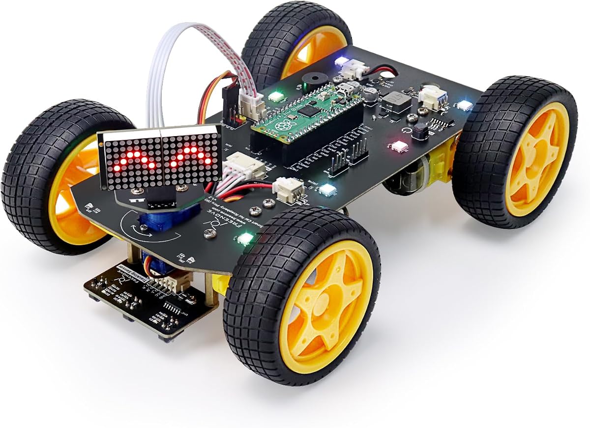 4WD Car Kit for Raspberry Pi Pico (Included) (Compatible with Arduino IDE), Dot Matrix Expressions, Obstacle Avoidance, Line Tracking, Light Tracing, Colorful Light