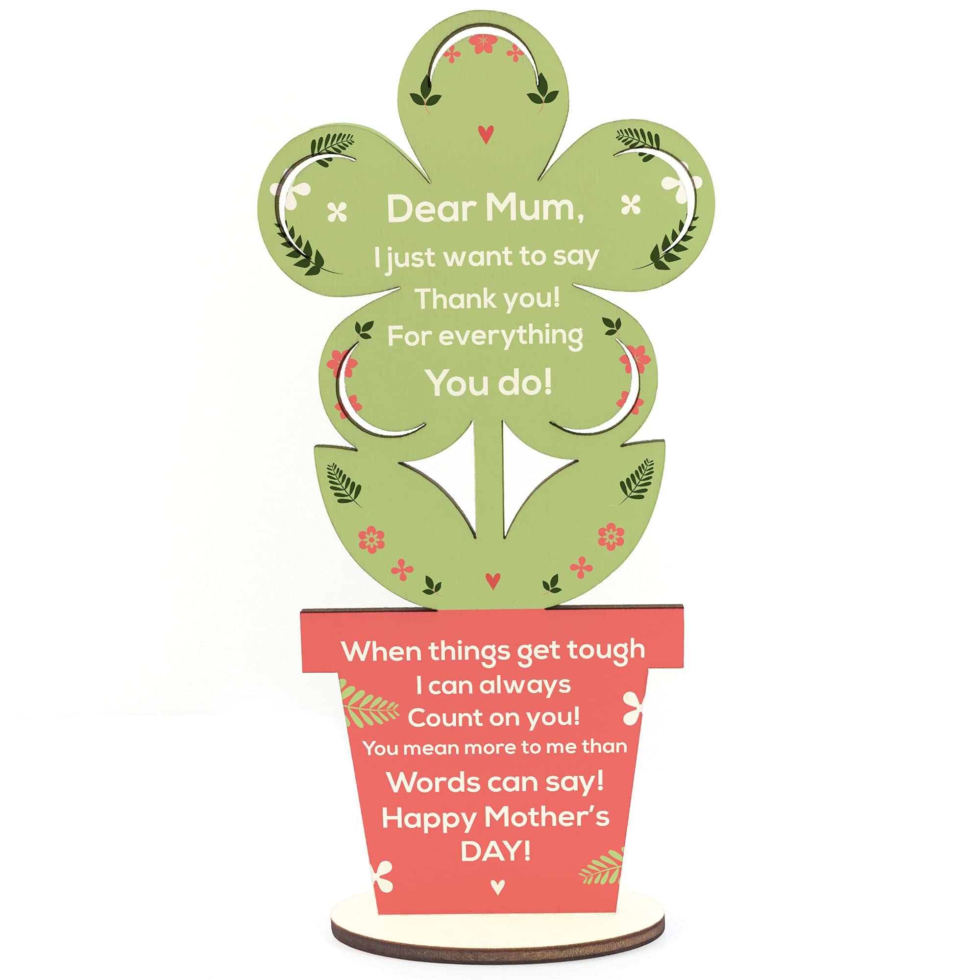 Mothers Day Poem Gift For Mum Wooden Flower Thank You Gift From Daughter Son