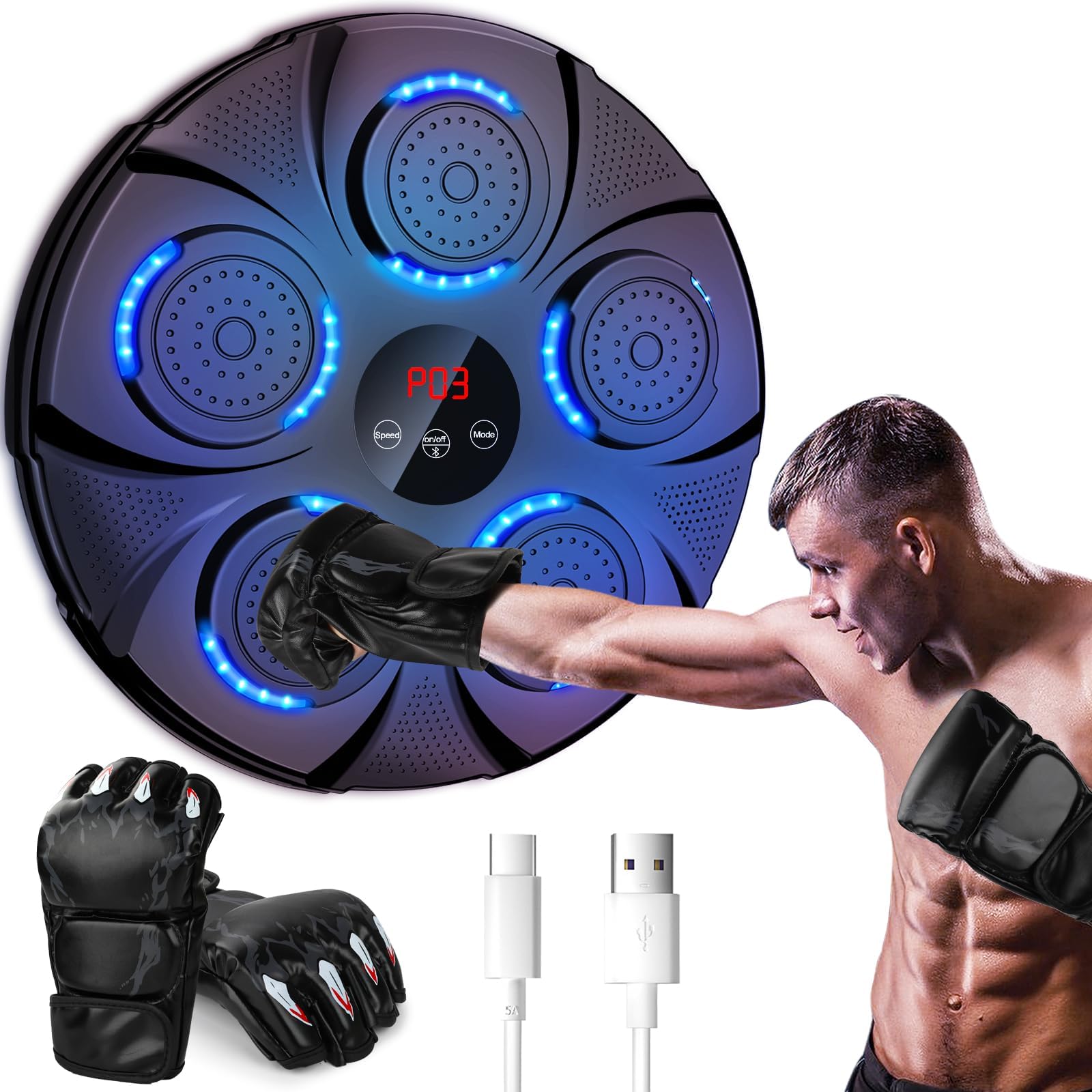 LBOYLOVE® Music Boxing Machine, Smart Wall Mounted Punching Machine with 9-Level Speed & Mode Adjustment, USB Charging One Punch Boxing Game Training Equipment with Bluetooth Connection & LED Light