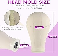 Vista 2 de Cabeza de peluca de 23 pulgadas, soporte para peluca trípode con cabeza, soporte de peluca de lona con cabeza de maniquí para pelucas, juego