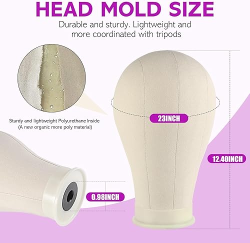 Miniatura 2 de Cabeza de peluca de 23 pulgadas, soporte para peluca trípode con cabeza, soporte de peluca de lona con cabeza de maniquí para pelucas, juego
