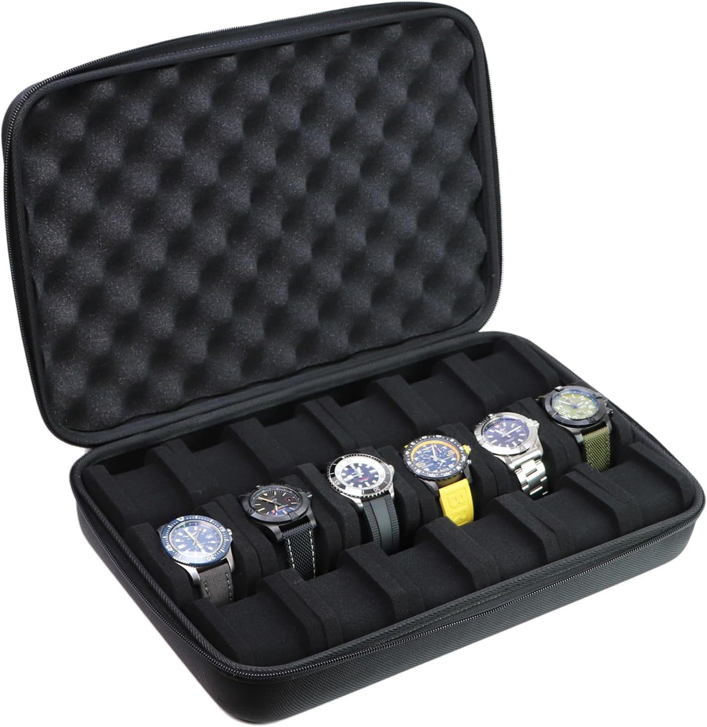 Juntan 18 Slots Hard Watch Travel Case, Portable Nylon Zipper Storage Organizer Box for Men Women with Soft Compressible Foam Pillow Black
