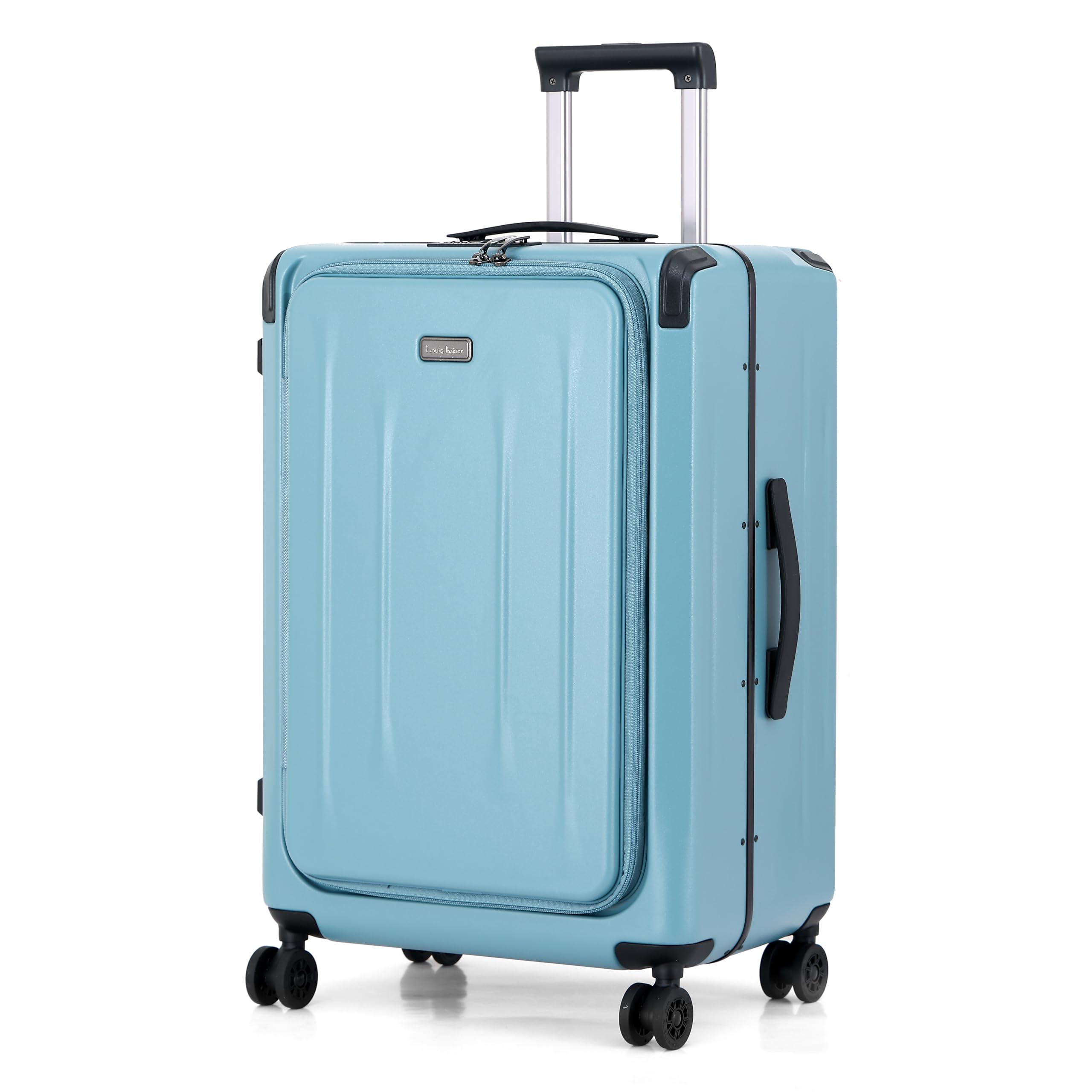 25 Inch Luggage, Top Opening Airline Approved ABS+PC Hard Shell Suitcases with Silent Wheels, TSA Lock,Front Pocket and Wet-dry Separated Six-piece Set(25 inch-Lake Blue)