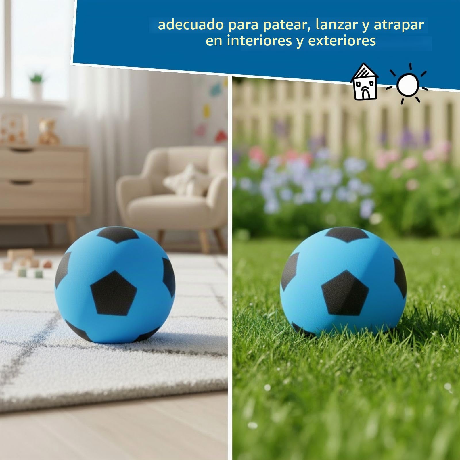 alldoro 63105 Balón de Espuma, con diseño de fútbol, para niños a Partir de 18 Meses, para Interior y Exterior, Azul, 20 cm, 153 g