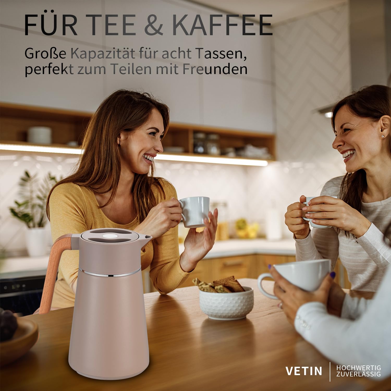 VETIN Termo con colador de té de 1,5 l de acero inoxidable 304, jarra térmica | A prueba de fugas, 10 h caliente y 16 h frío, para té, café y bebidas frías