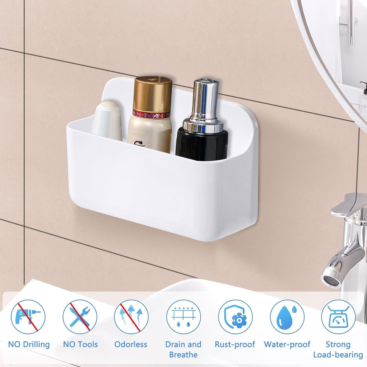 Bestdon Mensola Doccia, Mensole Bagno Senza Foratura Nero, Autoadesivo Portaoggetti Doccia da Parete Alluminio 30cm, 2 Pezzi