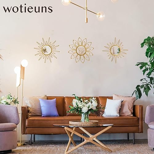 Miniatura 6 de wotieuns Espejos dorados para pared espejos de metal con forma de explosión solar decoración del hogar decoración de pared espejo decorativo