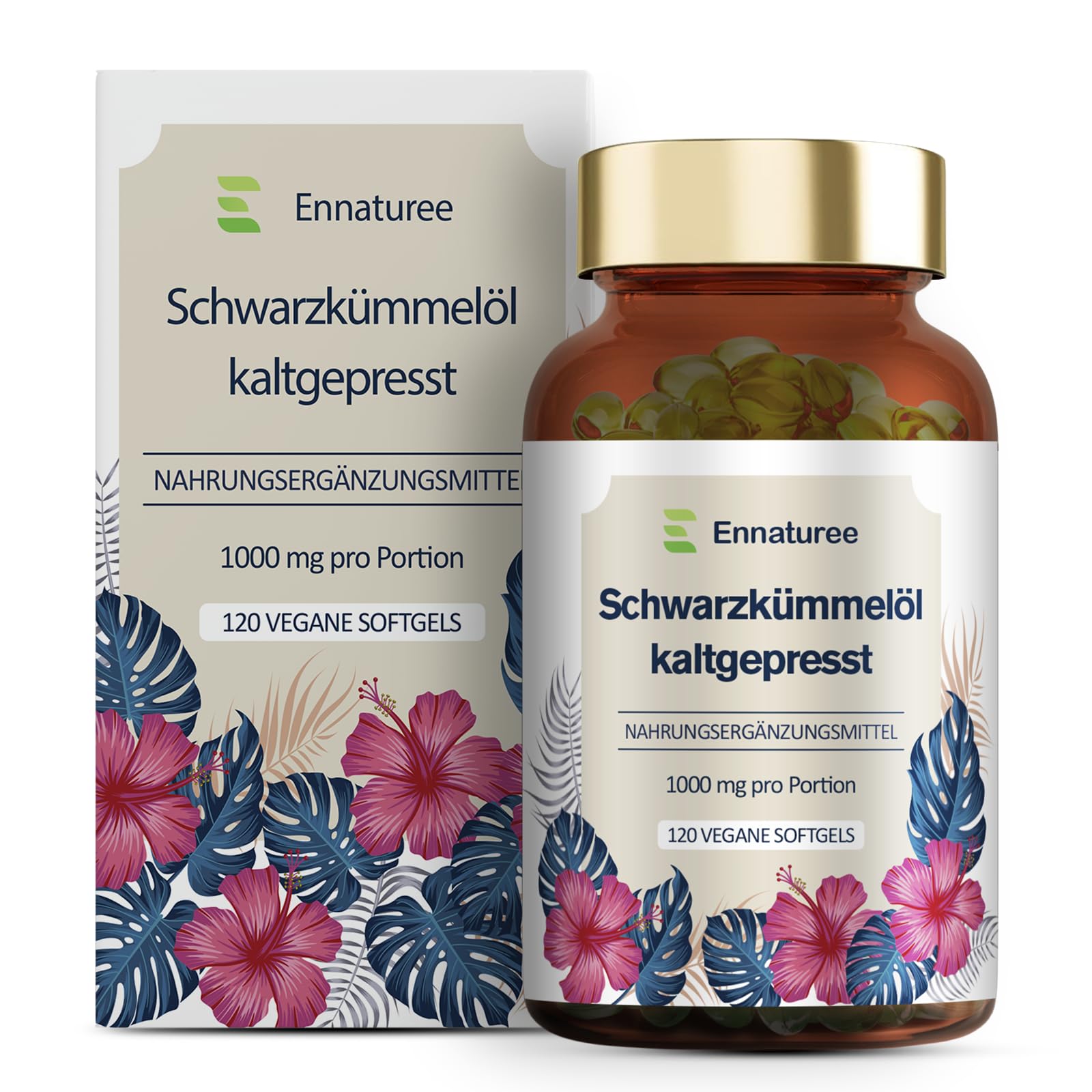 Schwarzkümmelöl Kapseln mit Vitamin E Naturbelassen und Kaltgepresst Schwarzkümmelöl 1000mg pro Tagesdosis Hochdosiert Vegan 120 Kapseln Deutsche Premium Qualität