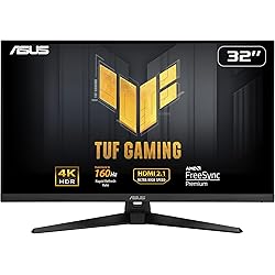 Asus VG32UQA1A Gaming Monitor Gaming, de 31,5', 4K (3840 x 2160), Overclock a 160Hz (por Encima de 144Hz), ELMB Sync, Freesync Premium, 1ms (MPRT), Variable Overdrive, 120% sRGB, DisplayHDR 400