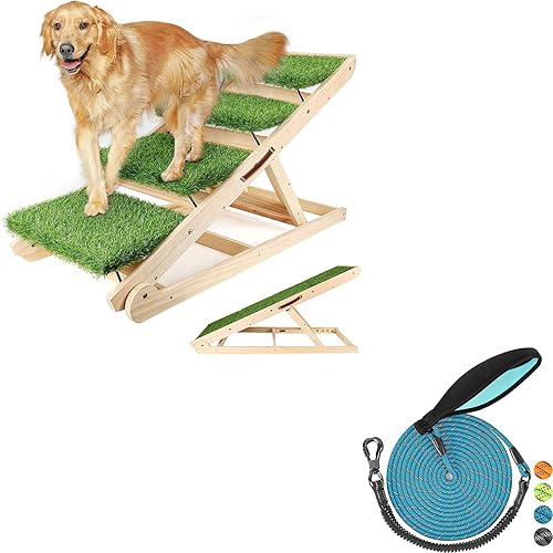 NTR Correa larga para perro + rampa para perro para cama, rampas grandes para perros pequeños, escaleras para perros grandes para camas altas,