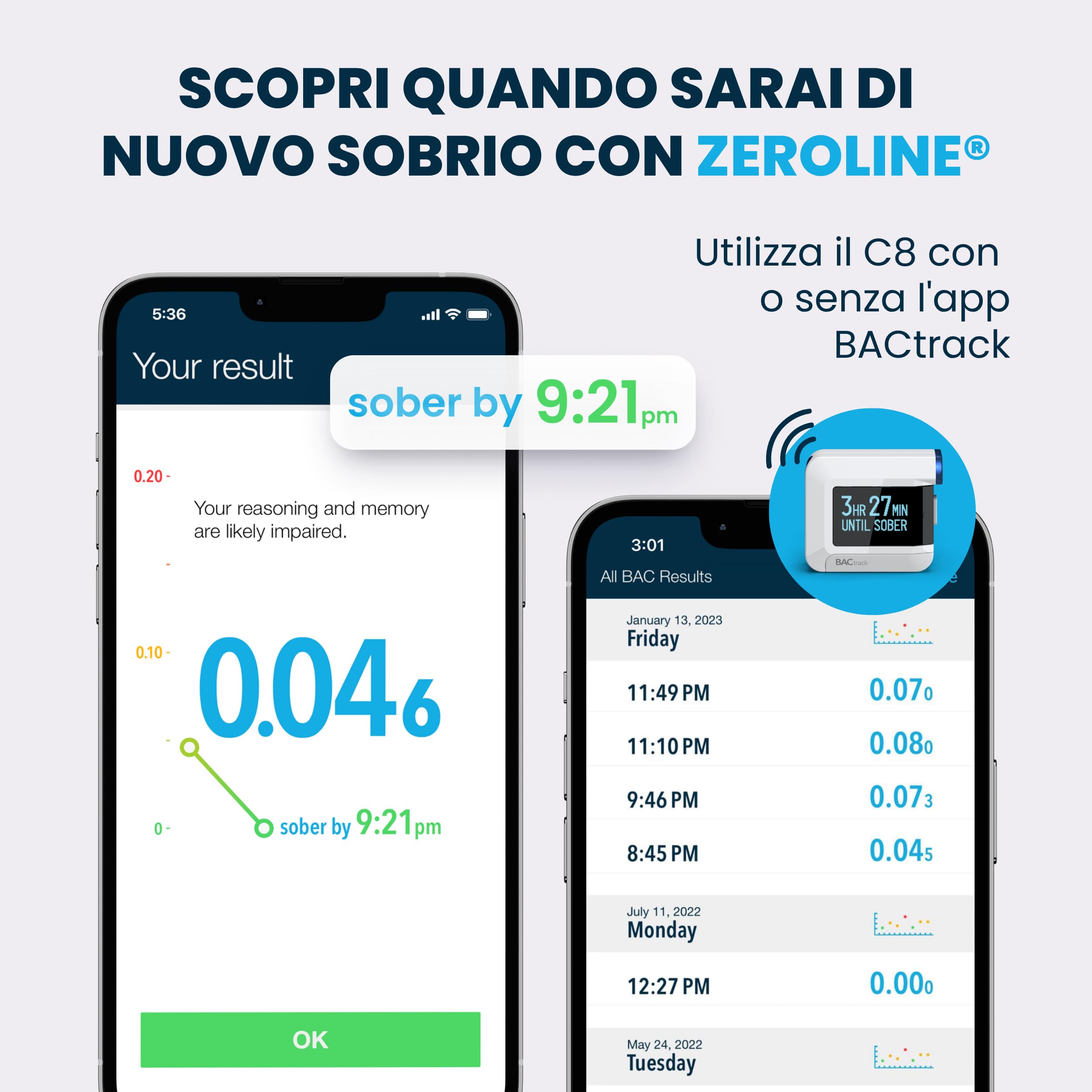 BACtrack, Etilometro BACtrack C8, Precisione di Livello Professionale, Connettività Wireless per Smartphone opzionale, Compatibile con Dispositivi Apple iPhone, Android Google e Samsung