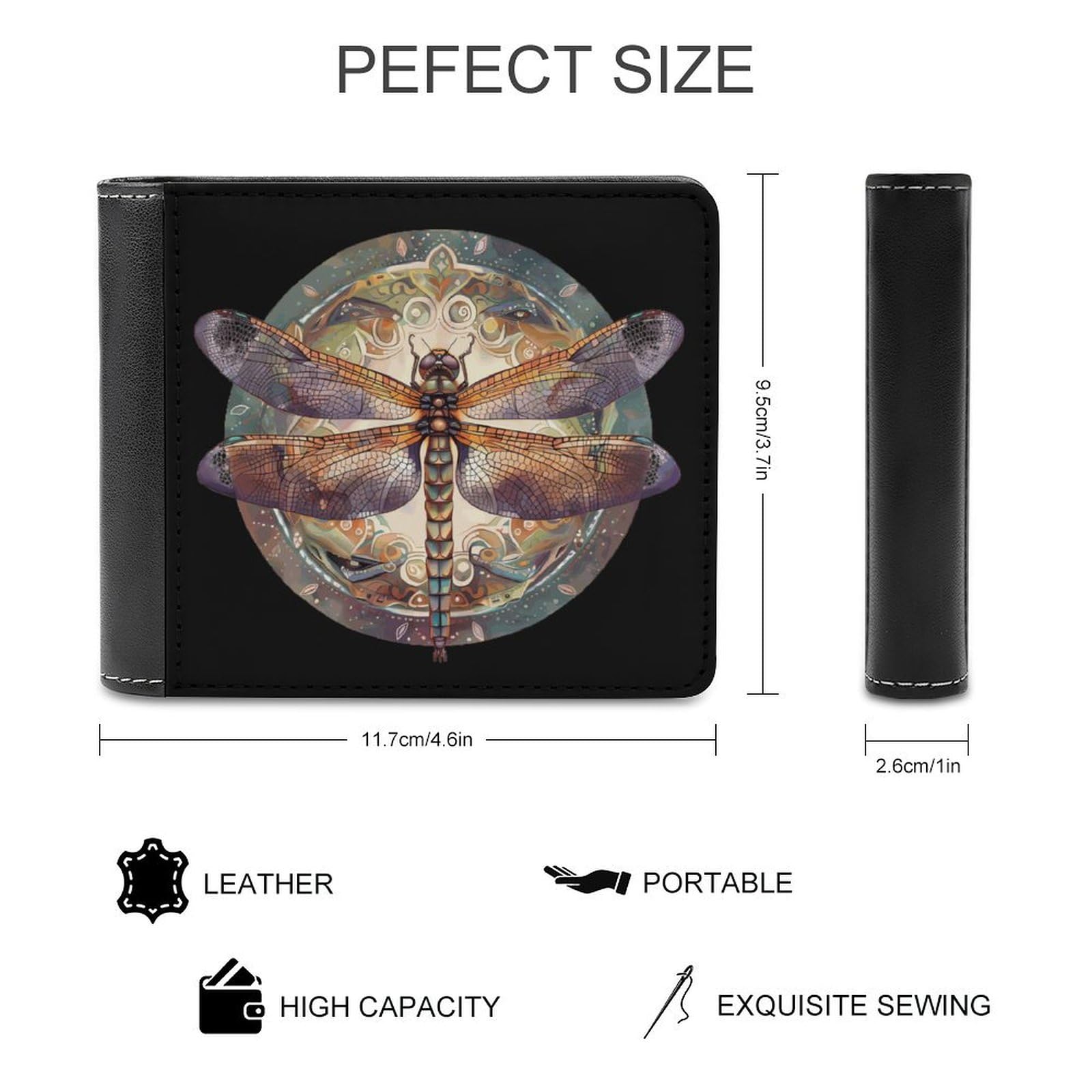 Dragonfly Mandala Funny Billfold Wallet Credit Card Holder Slim Passcase Pouch Purse for Men Women